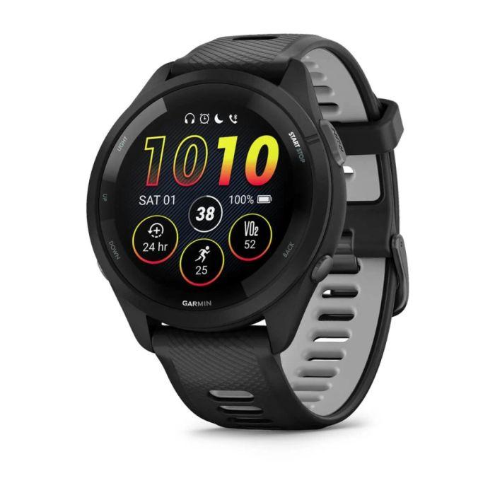 Garmin Forerunner 265 pulsklocka med svart AMOLED-display och orange detaljer